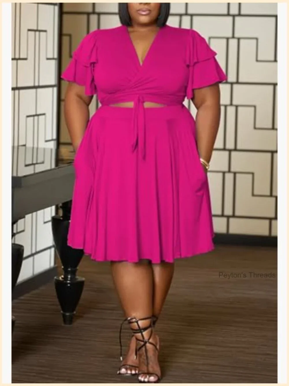 Plus Size 2 Piece Outfits Short Sleeve Crop Top and Midi Skirt Set